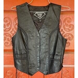 Diamond Plate Genuine Leather Vest Biker‎ Motorcycle Braided Accent Mens XL